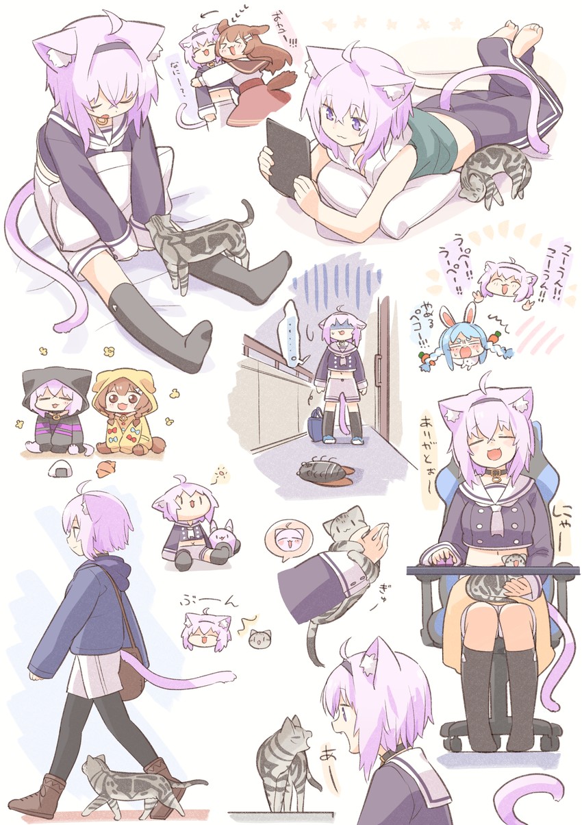 usada pekora, nekomata okayu, inugami korone, and temari (hololive) drawn by ponono