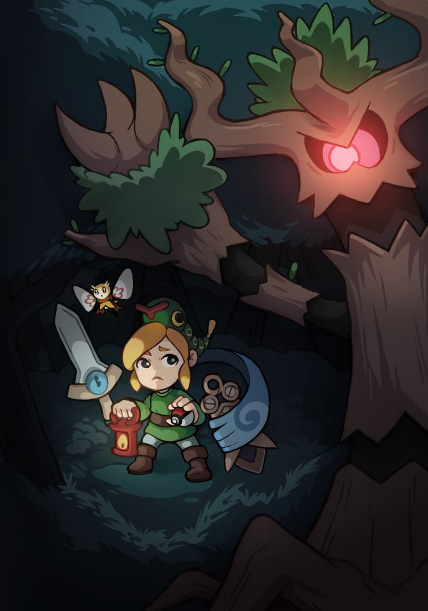 link, cutiefly, caterpie, trevenant, and honedge (pokemon and 1 more) drawn by mateus_upd