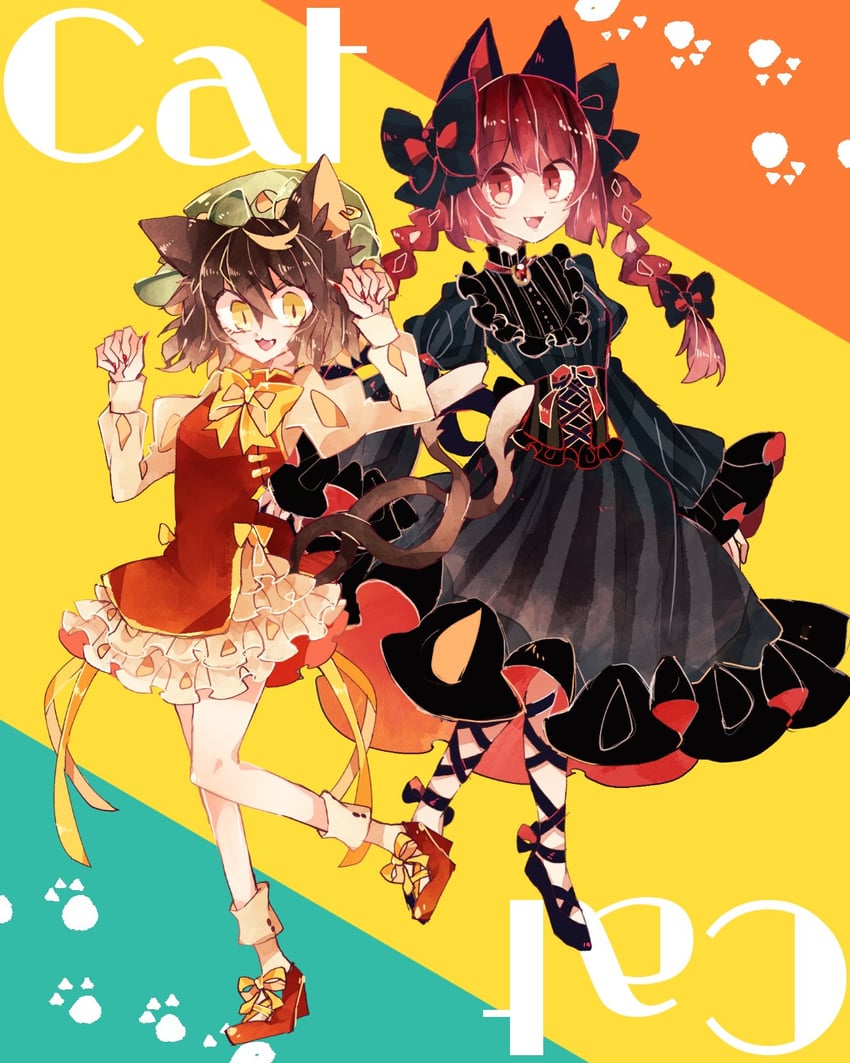 kaenbyou rin and chen (touhou) drawn by ratto_(mobilis_1870)