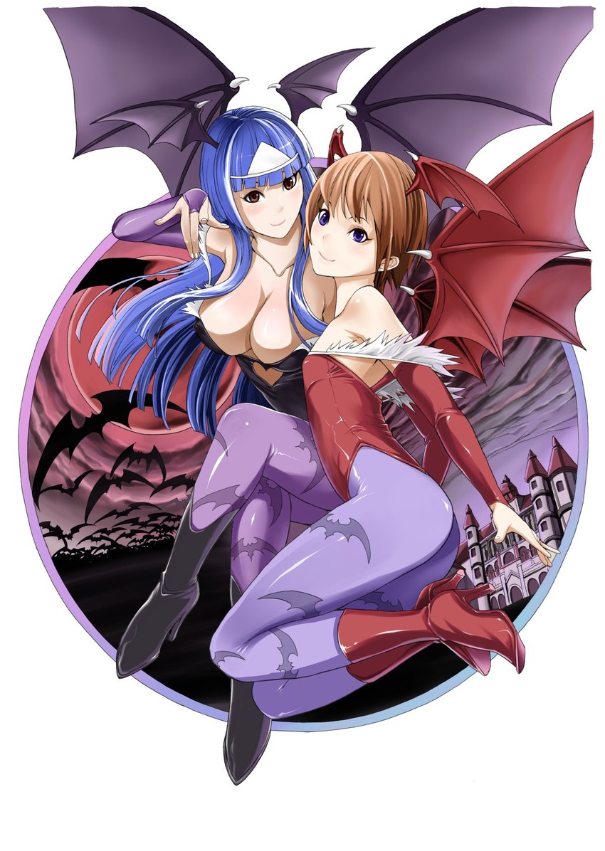 morrigan aensland, lilith, satsuki, and yuu (darkstalkers and 1 more) drawn by hakaba_(dairiseki)