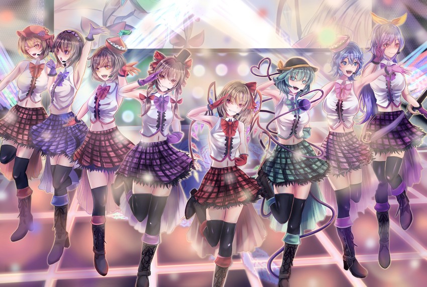flandre scarlet, komeiji koishi, aki minoriko, yorigami jo'on, merlin prismriver, and 3 more (touhou) drawn by niradama_(nira2ratama)