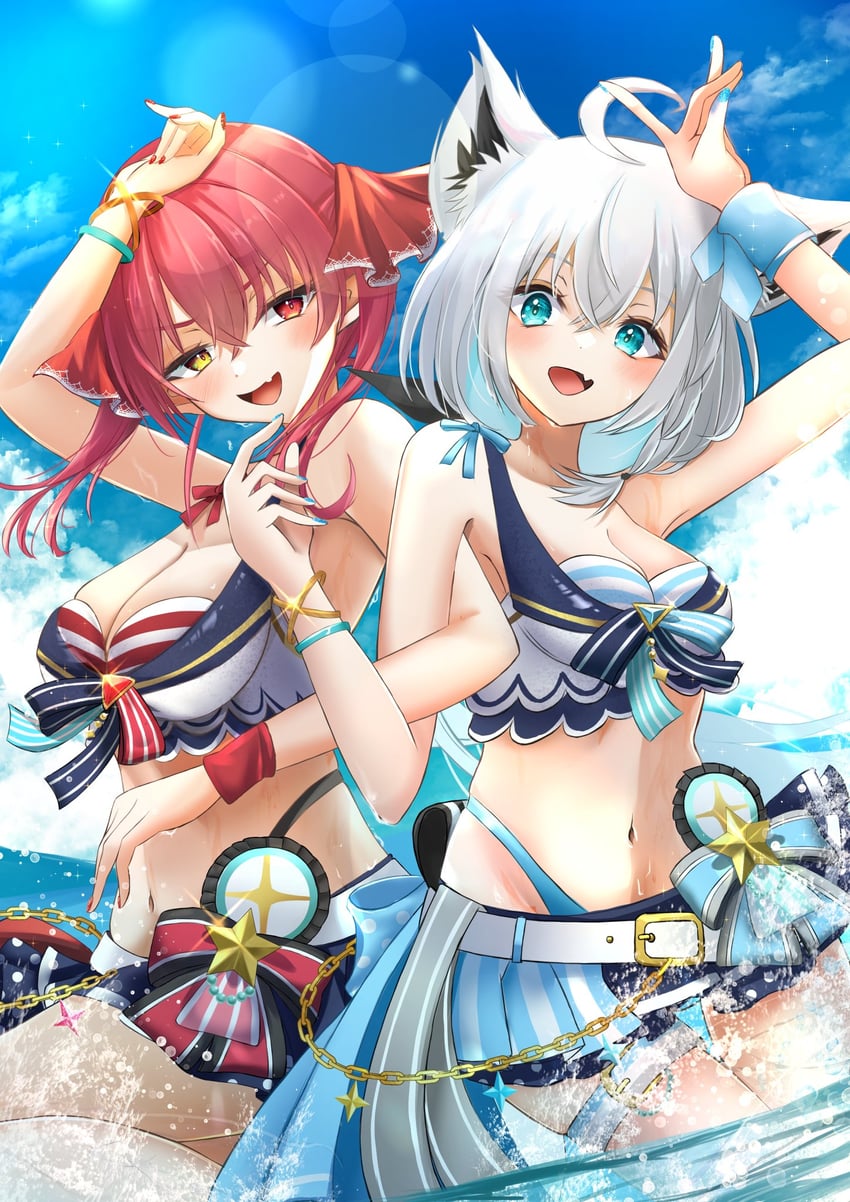 houshou marine and shirakami fubuki (hololive) drawn by mikazuki_cocolo