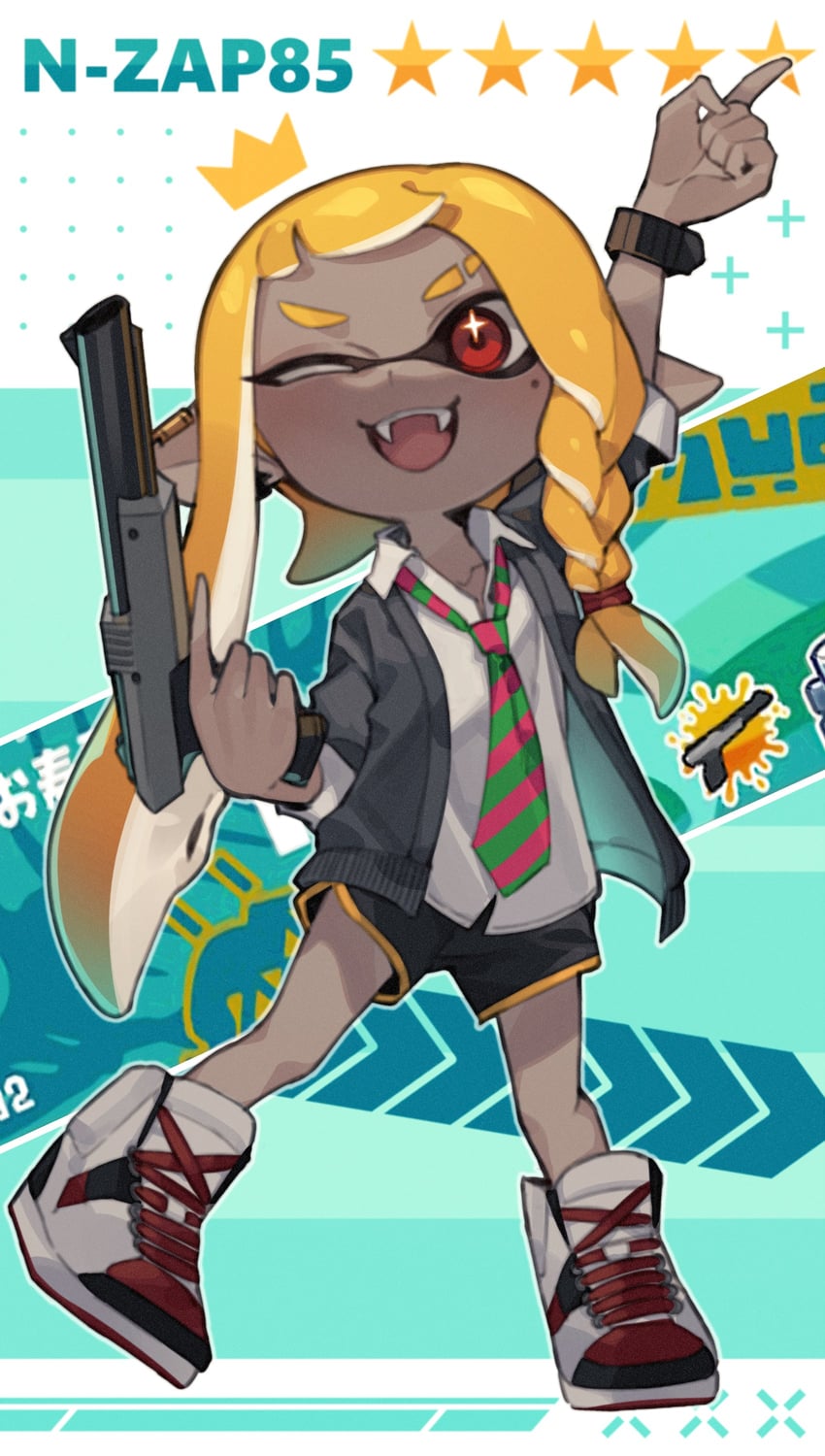 inkling player character and inkling girl (splatoon and 1 more) drawn by prat_rat