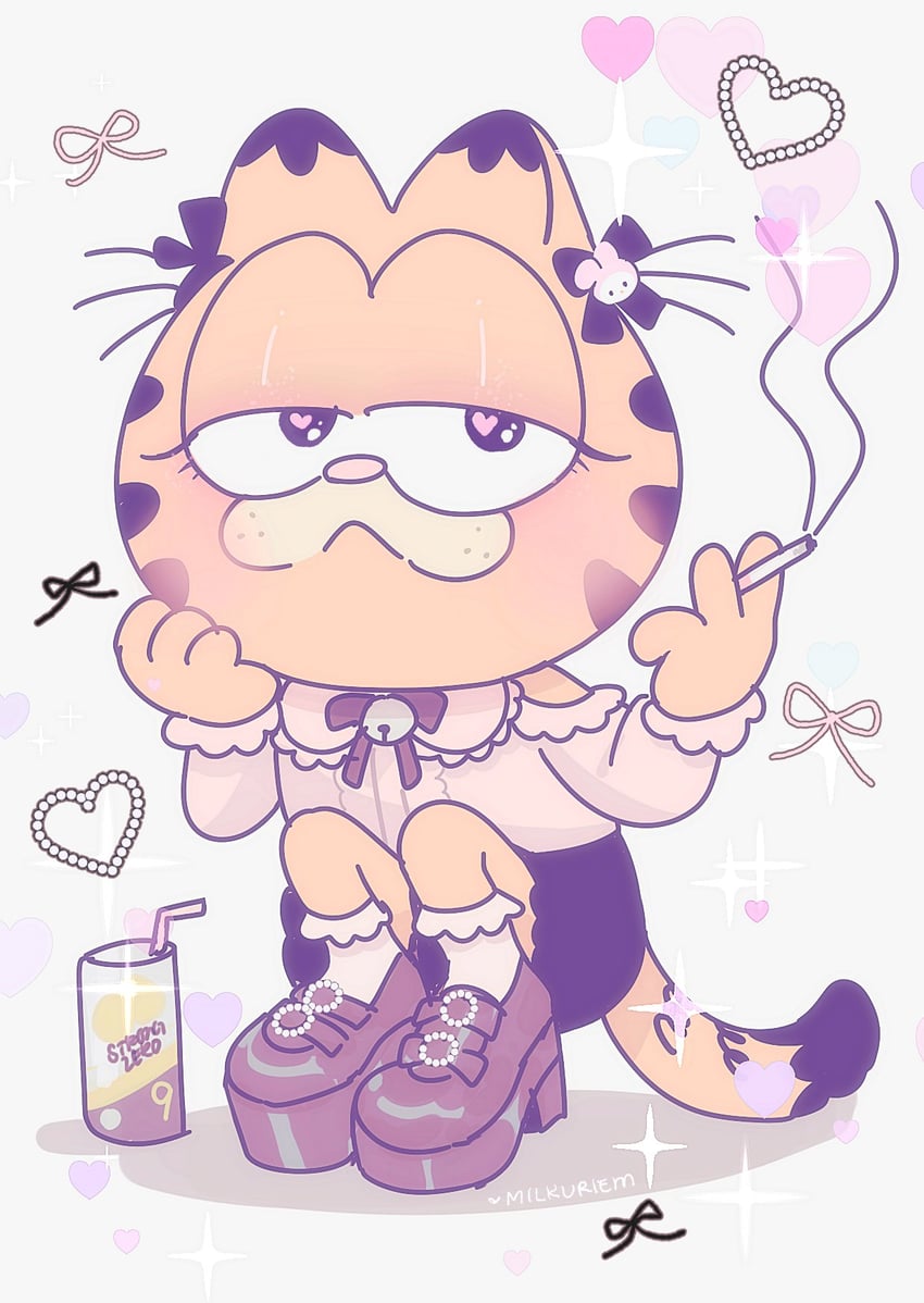 my melody and garfield (sanrio and 2 more) drawn by milkuriem