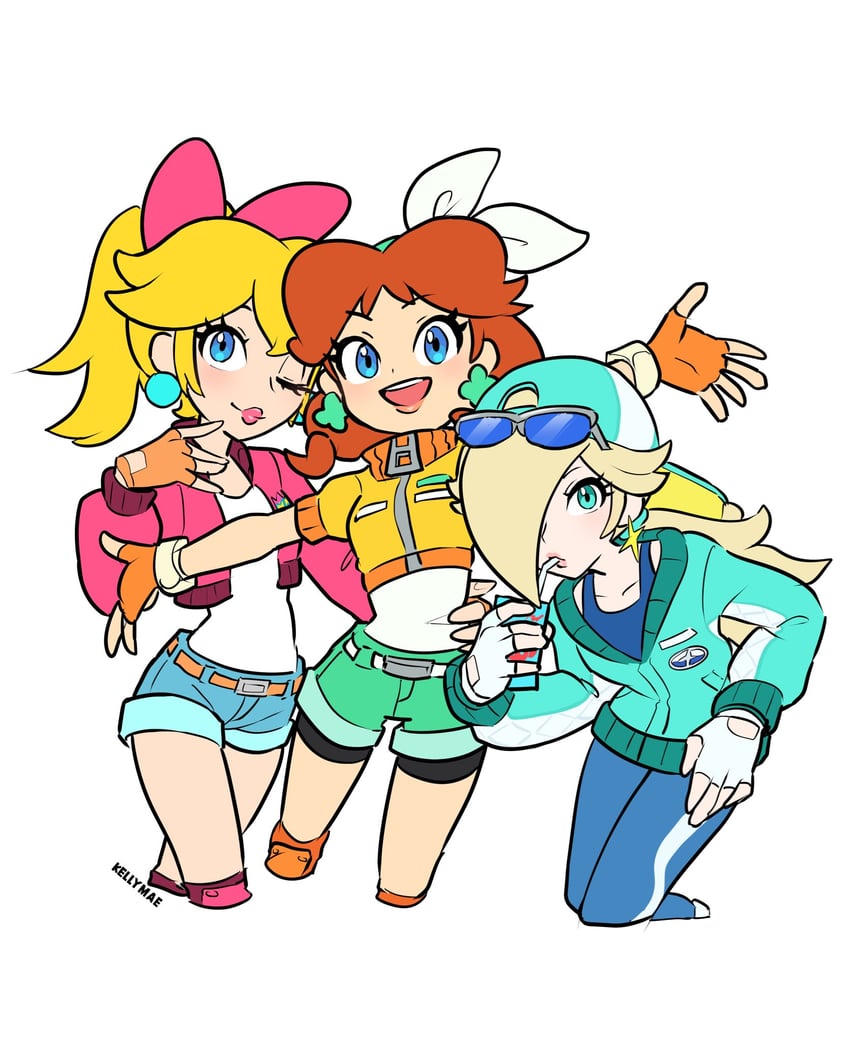princess peach, rosalina, and princess daisy (mario and 2 more) drawn by kellymae