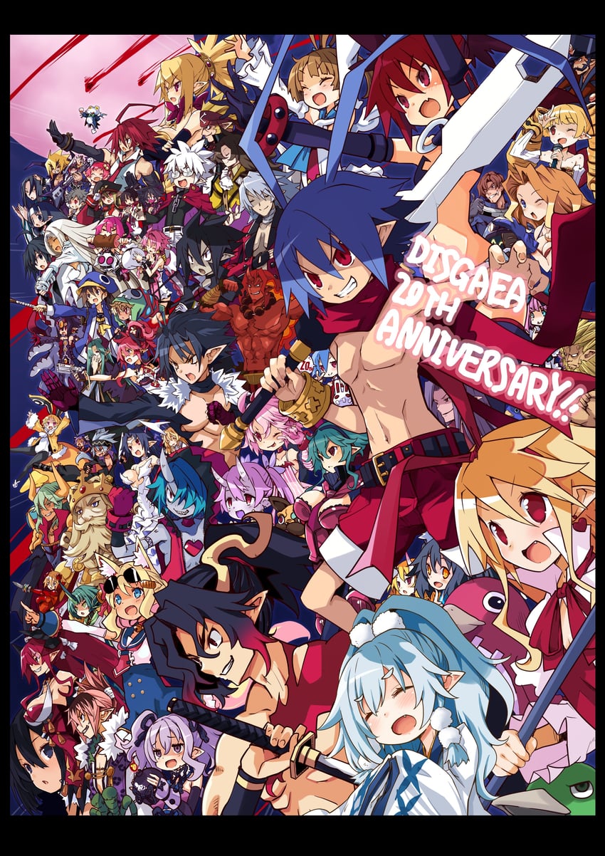 etna, prinny, flonne, laharl, pleinair, and 62 more (disgaea and 8 more) drawn by iwashi_dorobou_-r-