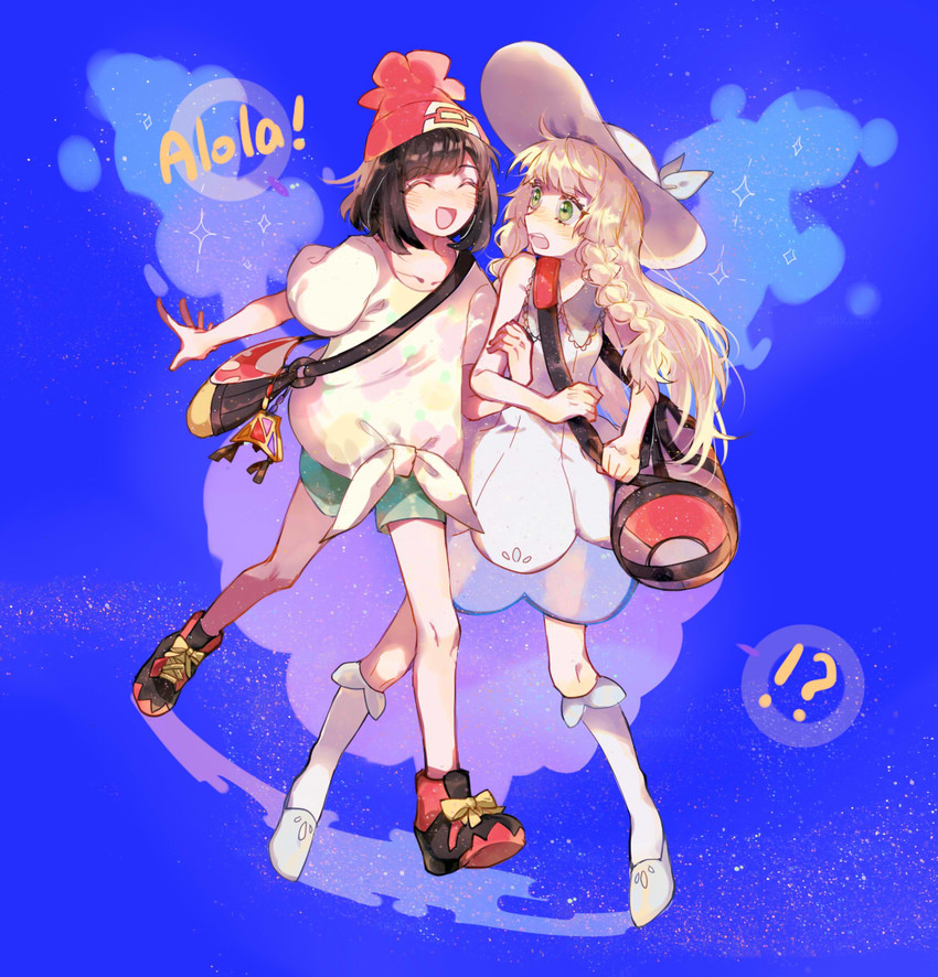 lillie and selene (pokemon and 1 more) drawn by sakebi
