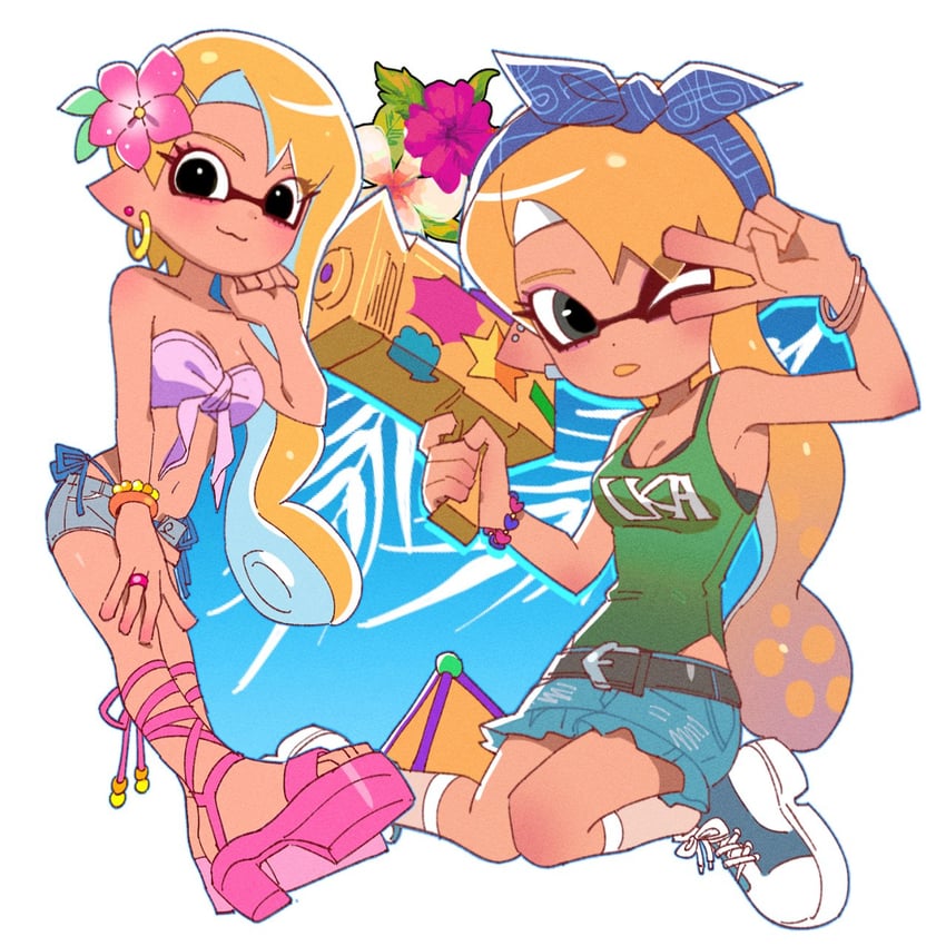 inkling player character and inkling girl (splatoon) drawn by hg_swdiary