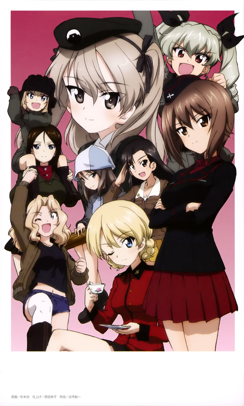darjeeling, nishizumi maho, anchovy, kay, shimada arisu, and 4 more (girls und panzer) drawn by sugimoto_isao