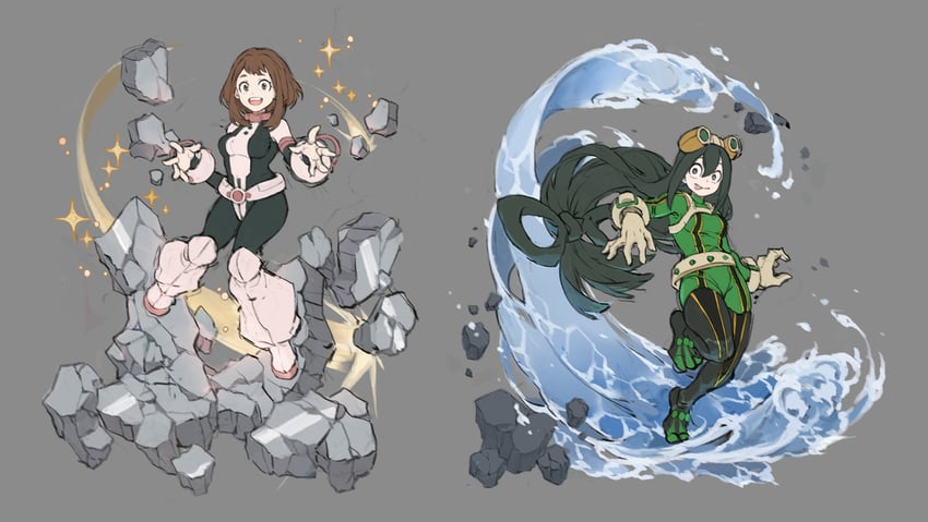 uraraka ochaco and asui tsuyu (boku no hero academia) drawn by papajay_(jennygin2)