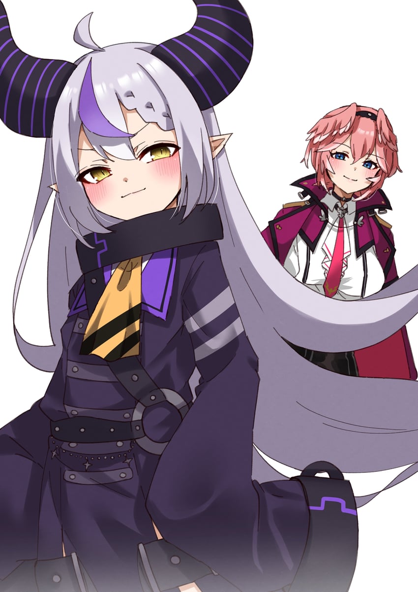 la+ darknesss and takane lui (hololive) drawn by nyuyosuke_o_shigoto_boshuuchu