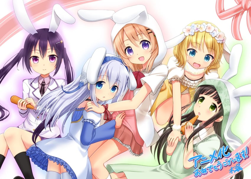 kafuu chino, hoto cocoa, kirima syaro, tedeza rize, and ujimatsu chiya (gochuumon wa usagi desu ka?) drawn by niichi_(komorebi-palette)