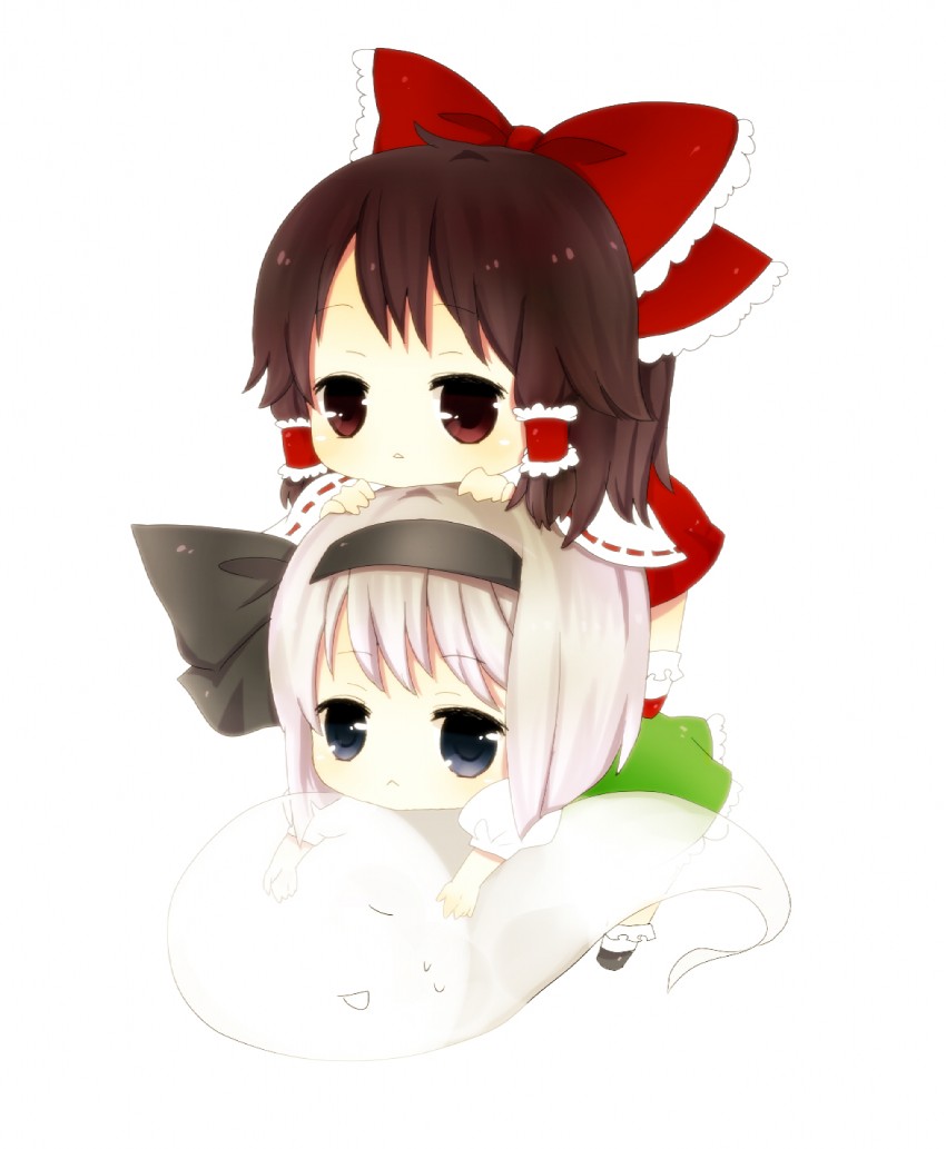 hakurei reimu and konpaku youmu (touhou) drawn by emuo_(mosao)