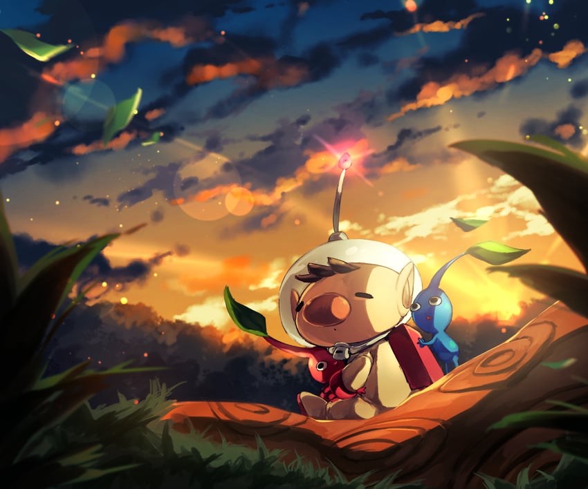 red pikmin, olimar, and blue pikmin (pikmin) drawn by shirushiki