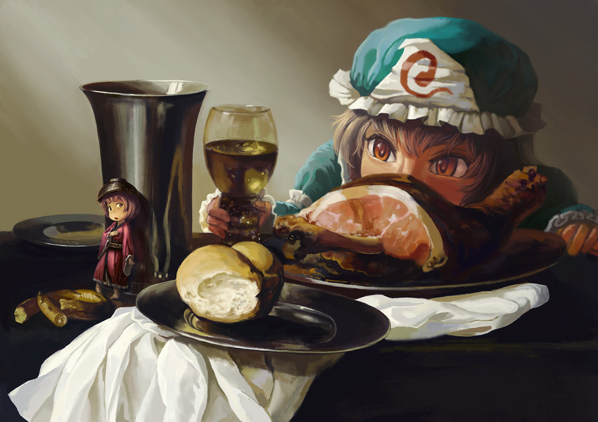 saigyouji yuyuko and sukuna shinmyoumaru (touhou and 1 more) drawn by amibazh