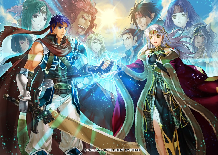 ike, micaiah, sanaki kirsch altina, elincia ridell crimea, tibarn, and 5 more (fire emblem and 2 more) drawn by kita_senri