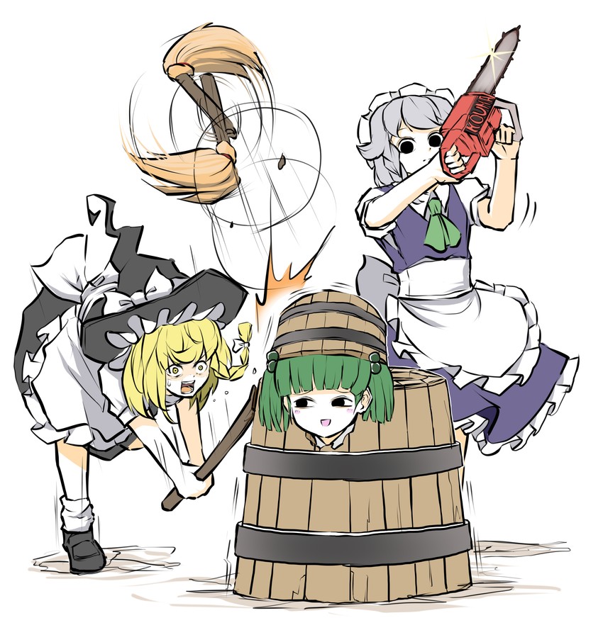 kirisame marisa, izayoi sakuya, and kisume (touhou) drawn by peroponesosu.