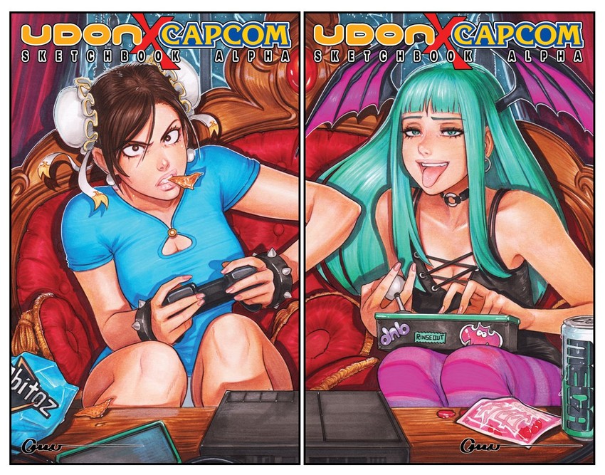 chun-li and morrigan aensland (street fighter and 2 more) drawn by omar_dogan