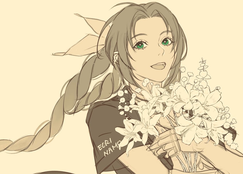 aerith gainsborough (final fantasy and 2 more) drawn by eorinamo