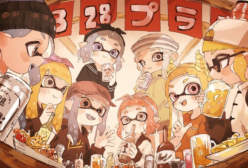 inkling player character, inkling girl, octoling player character, octoling girl, and inkling boy (splatoon and 2 more) drawn by plum0o0