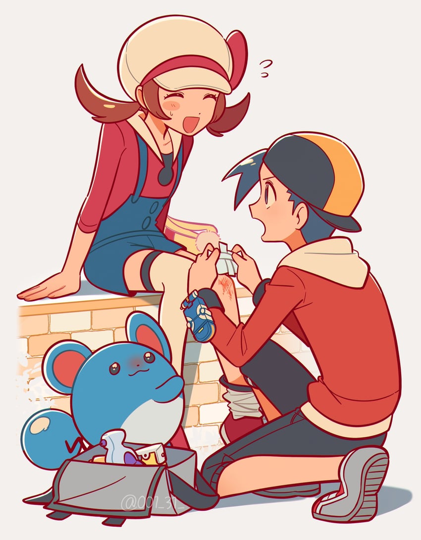 ethan, lyra, and marill (pokemon and 1 more) drawn by chueog