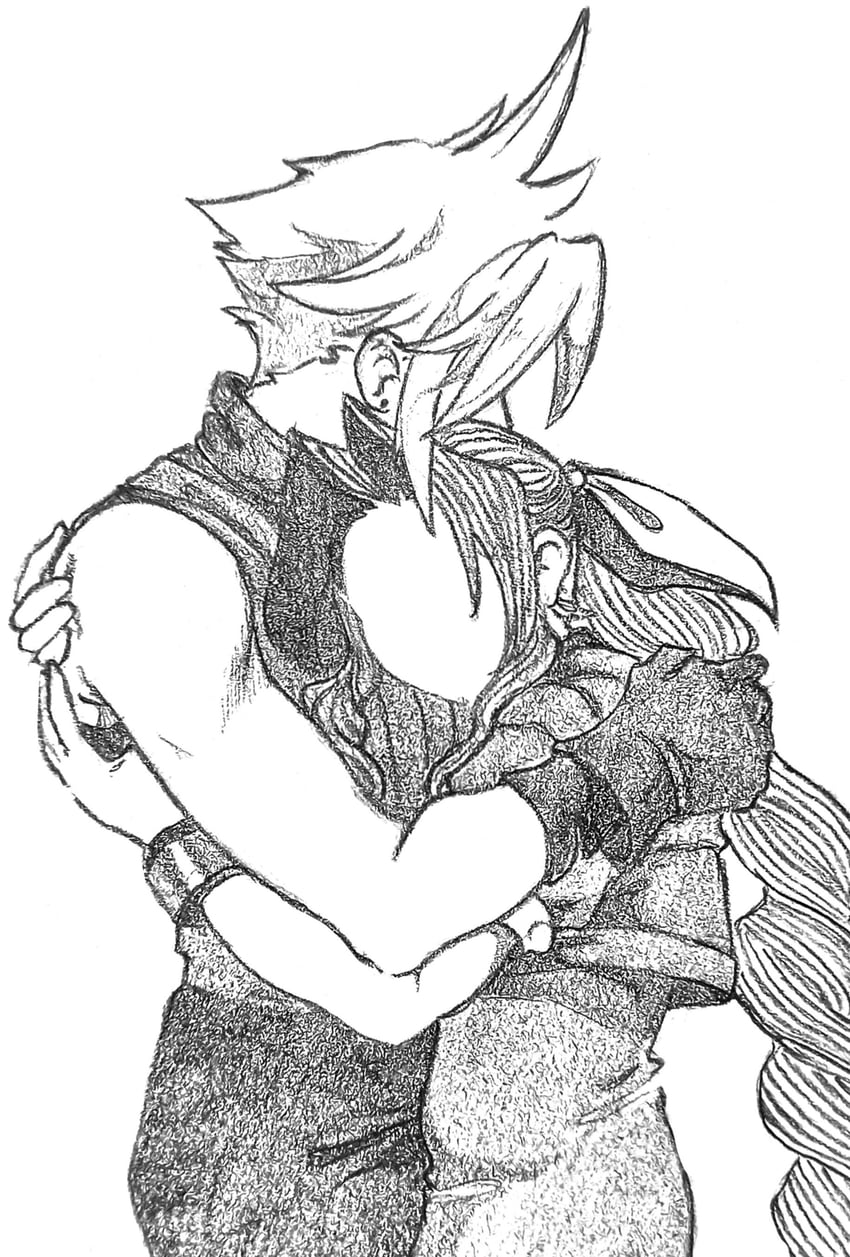 cloud strife and aerith gainsborough (final fantasy and 1 more) drawn by neirorien