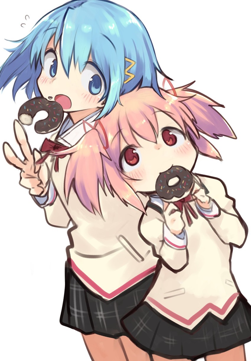kaname madoka and miki sayaka (mahou shoujo madoka magica) drawn by damenano104