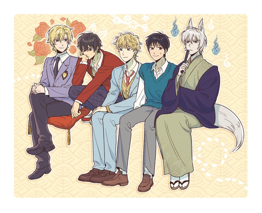 tomoe, suou tamaki, shima sousuke, kazehaya shouta, and yoshida haru (ouran high school host club and 4 more) drawn by gatan666