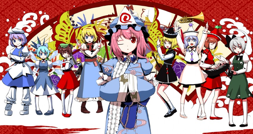konpaku youmu, alice margatroid, cirno, saigyouji yuyuko, chen, and 4 more (touhou and 1 more) drawn by b-ginga