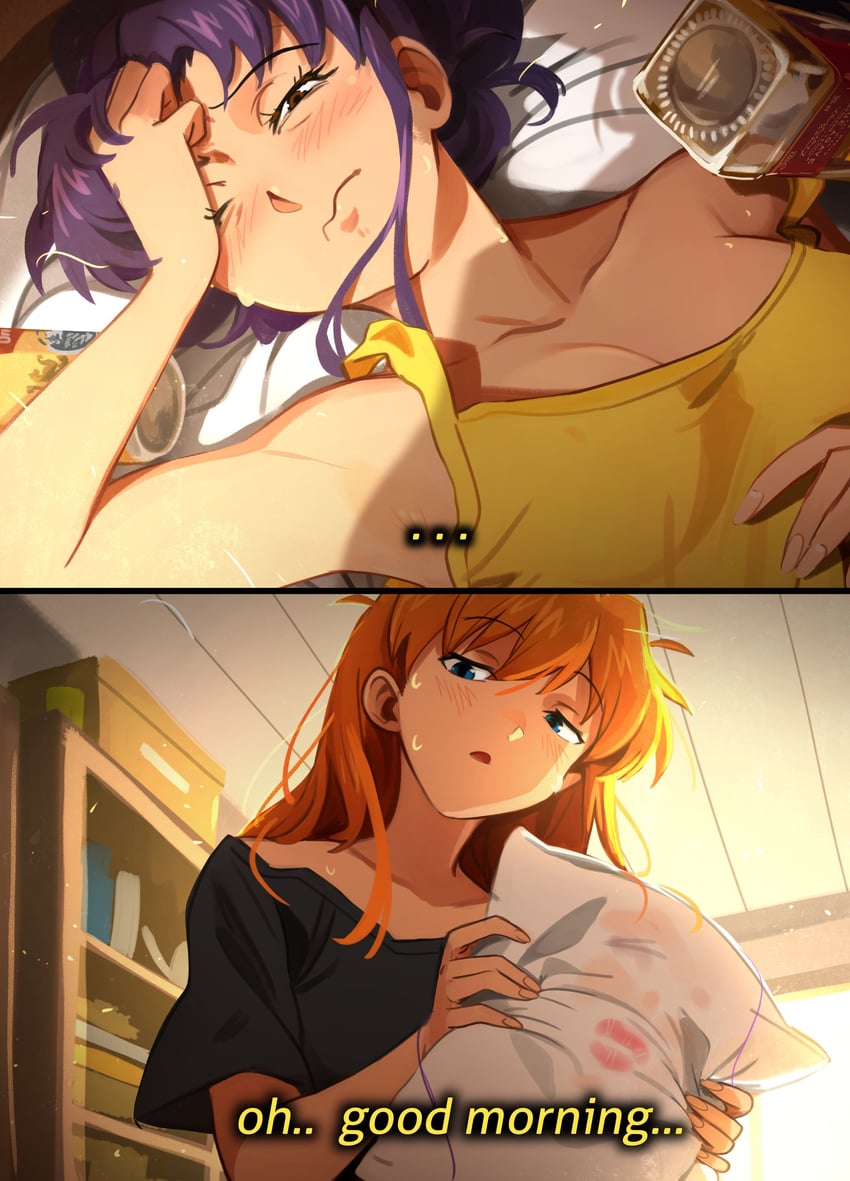 souryuu asuka langley and katsuragi misato (neon genesis evangelion) drawn by khyle.