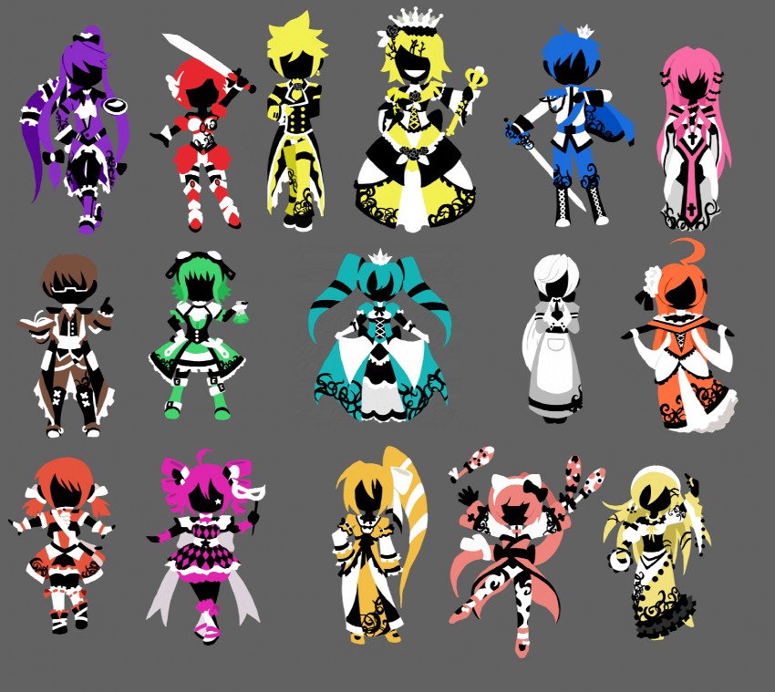 hatsune miku, kagamine rin, kagamine len, megurine luka, kasane teto, and 18 more (vocaloid and 6 more) drawn by dj-mewmew