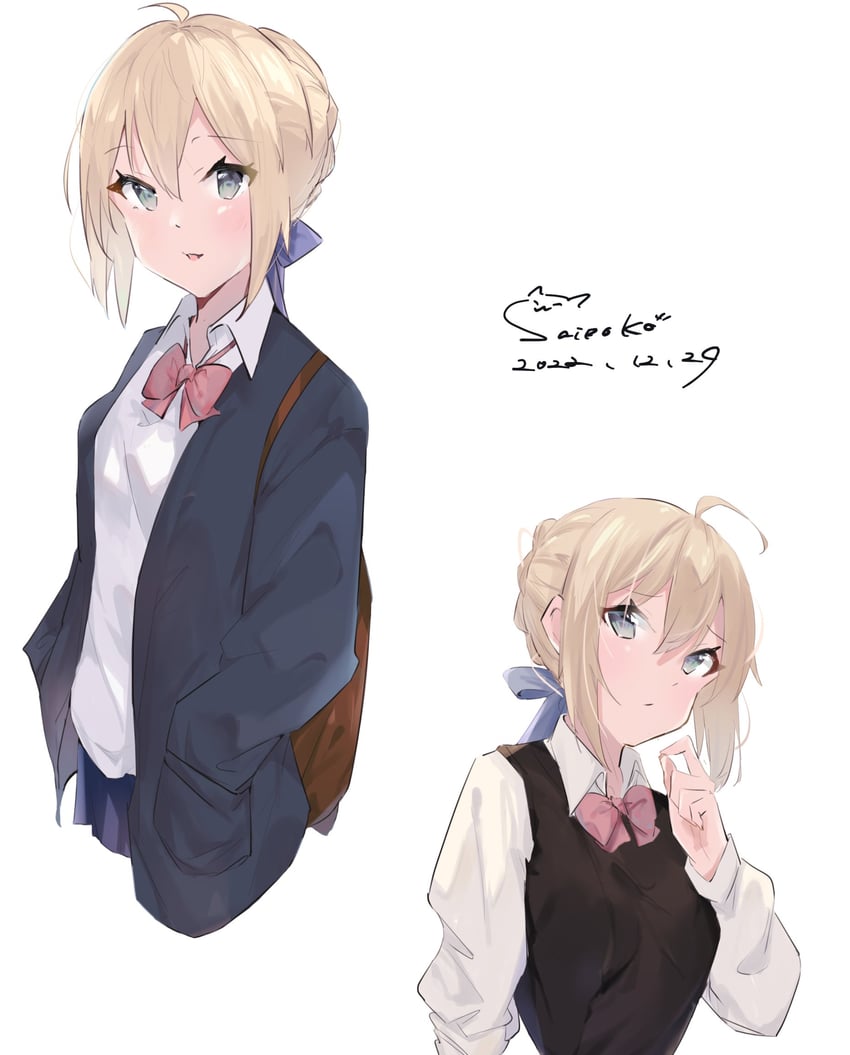 artoria pendragon and saber (fate and 2 more) drawn by sai_(saipoko)