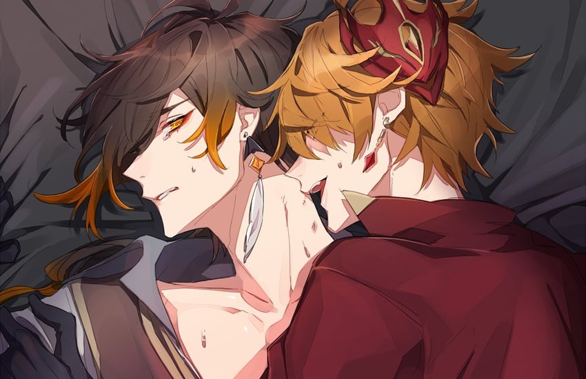 zhongli and tartaglia (genshin impact) drawn by piscesver24