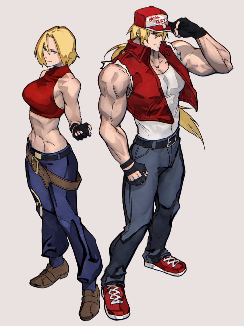 terry bogard and blue mary (the king of fighters and 2 more) drawn by syachiiro