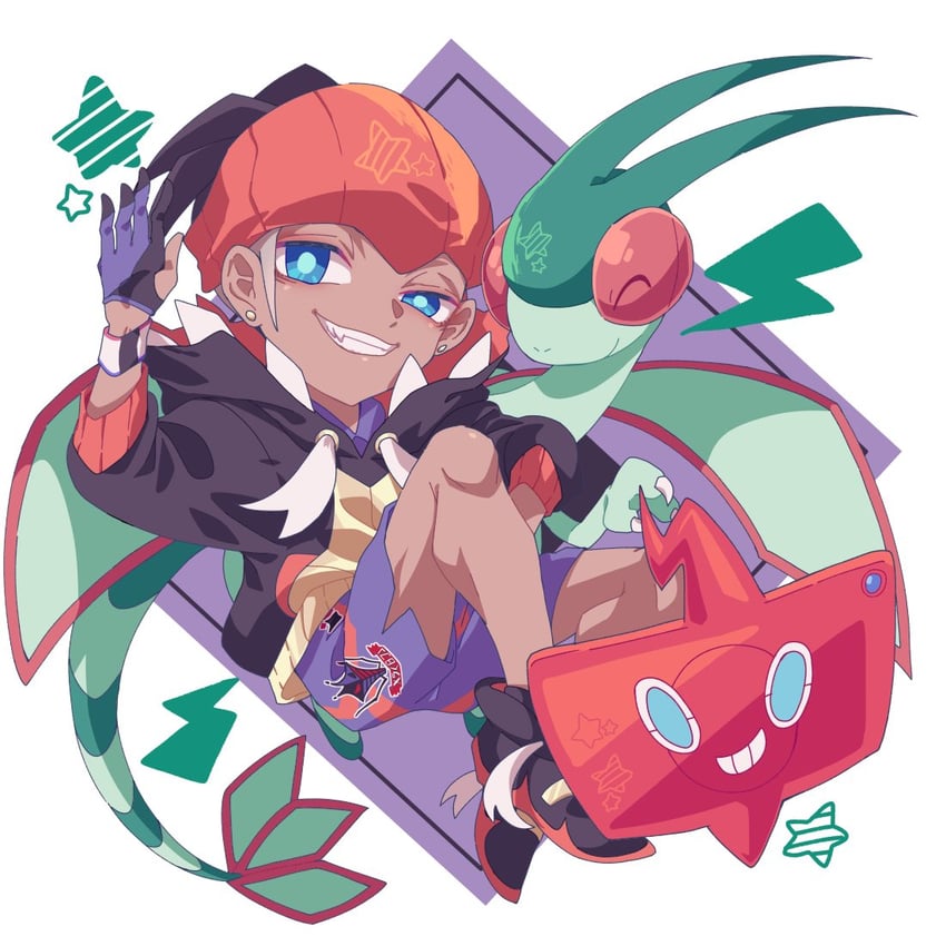 rotom, raihan, flygon, and rotom dex (pokemon and 1 more) drawn by rasen_1031