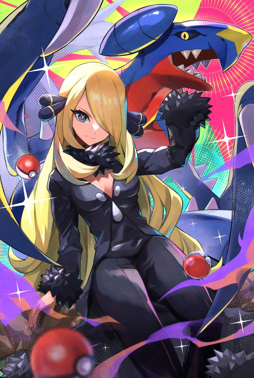 cynthia and garchomp (pokemon and 1 more) drawn by rainys_bill