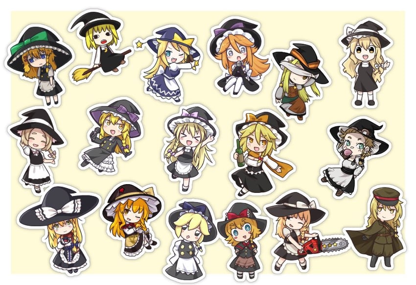 kirisame marisa, rei, uzuki, mars, meguru, and 13 more (touhou and 1 more) drawn by nekocookie114