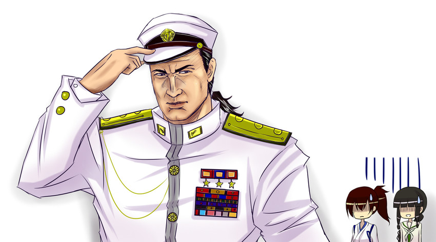 admiral, kaga, kitakami, kitakami kai ni, and steven seagal (kantai collection and 1 more) drawn by k2_(hibiki09)