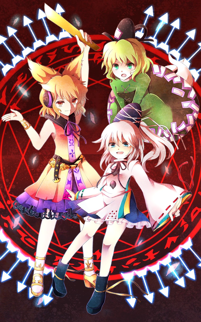 toyosatomimi no miko, mononobe no futo, and soga no tojiko (touhou) drawn by kuroi_paseri