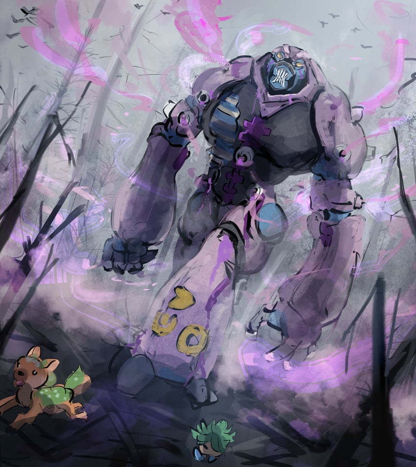 valerifawn mystical beast of the forest, number 30 acid golem of destruction, and griggle (yu-gi-oh!) drawn by hatano_kiyoshi