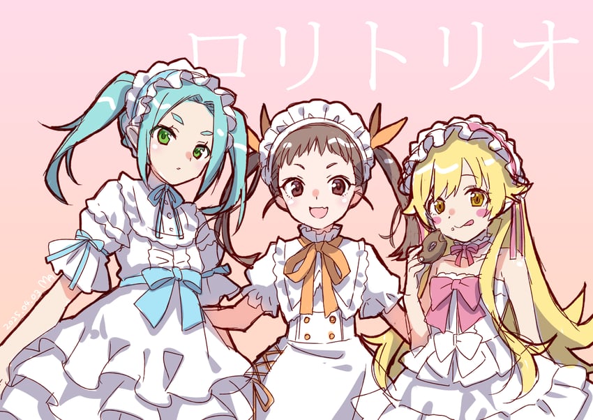 oshino shinobu, hachikuji mayoi, and ononoki yotsugi (monogatari) drawn by manimani_(mani_ma)