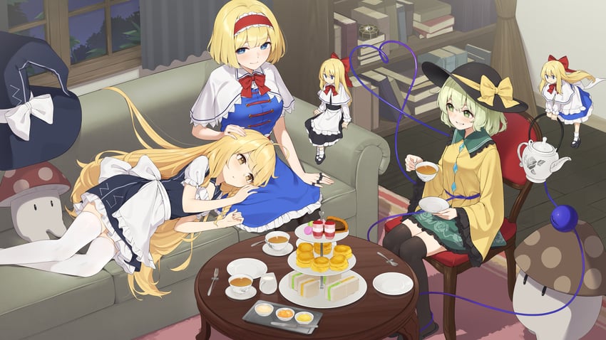 kirisame marisa, komeiji koishi, alice margatroid, and shanghai doll (touhou) drawn by kanpa_(campagne_9)