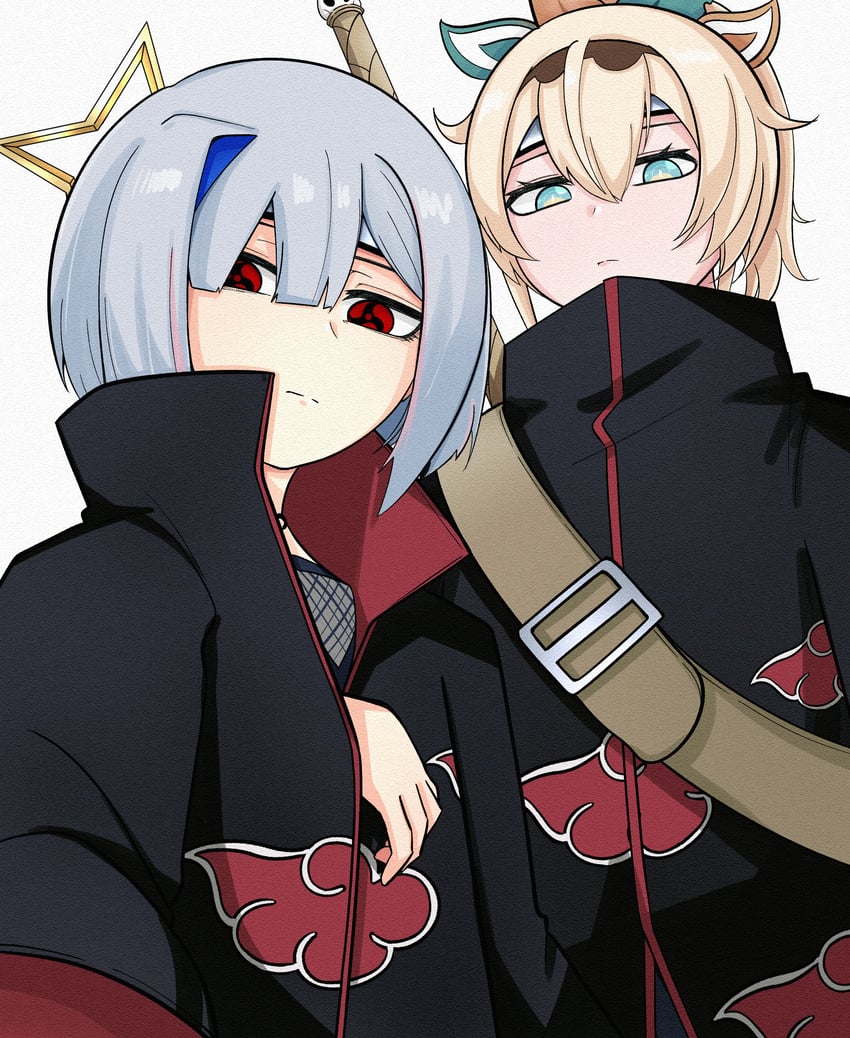 amane kanata, kazama iroha, uchiha itachi, and hoshigaki kisame (hololive and 2 more) drawn by odoc