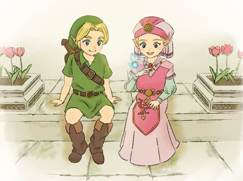 link, princess zelda, young link, navi, and young zelda (the legend of zelda and 1 more) drawn by imokuma