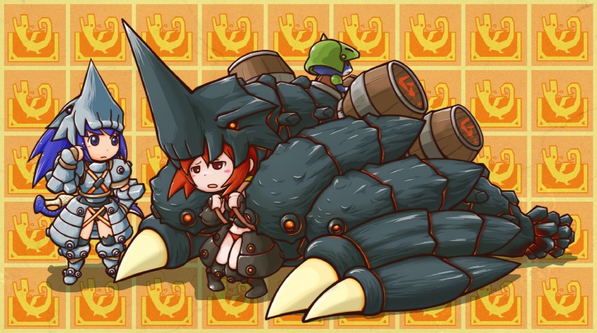 monster hunter, player palico, and black gravios (monster hunter) drawn by maruko_(siromaru)