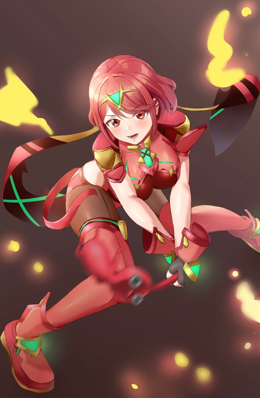 pyra and red pikmin (xenoblade chronicles and 3 more) drawn by amayo_thranana
