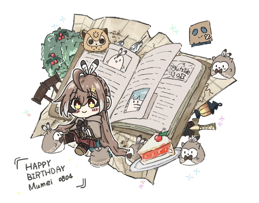 nanashi mumei, friend, hootsie, hooman, boomei, and 1 more (hololive and 1 more) drawn by asasahi22