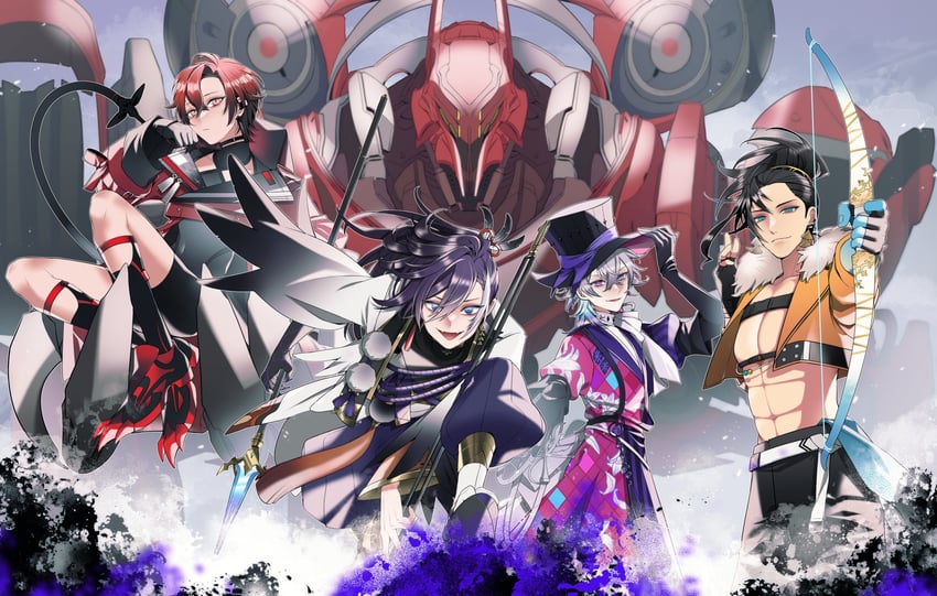 gavis bettel, machina x flayon, banzoin hakka, josuiji shinri, and r-trus (holostars and 1 more) drawn by 029jrr