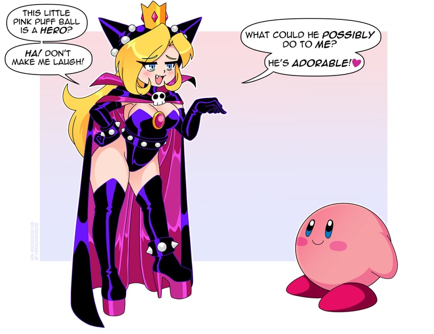 kirby and warupeach (mario and 3 more) drawn by nico-neko