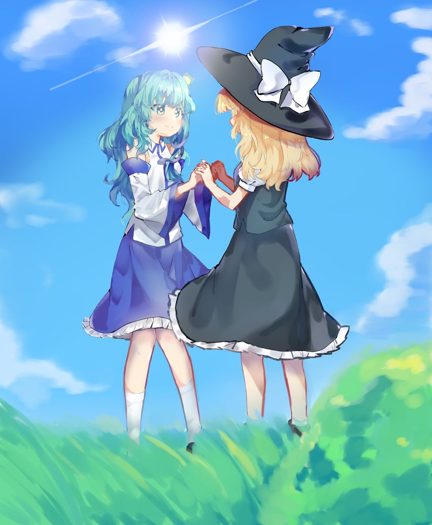kirisame marisa and kochiya sanae (touhou) drawn by commeowdore